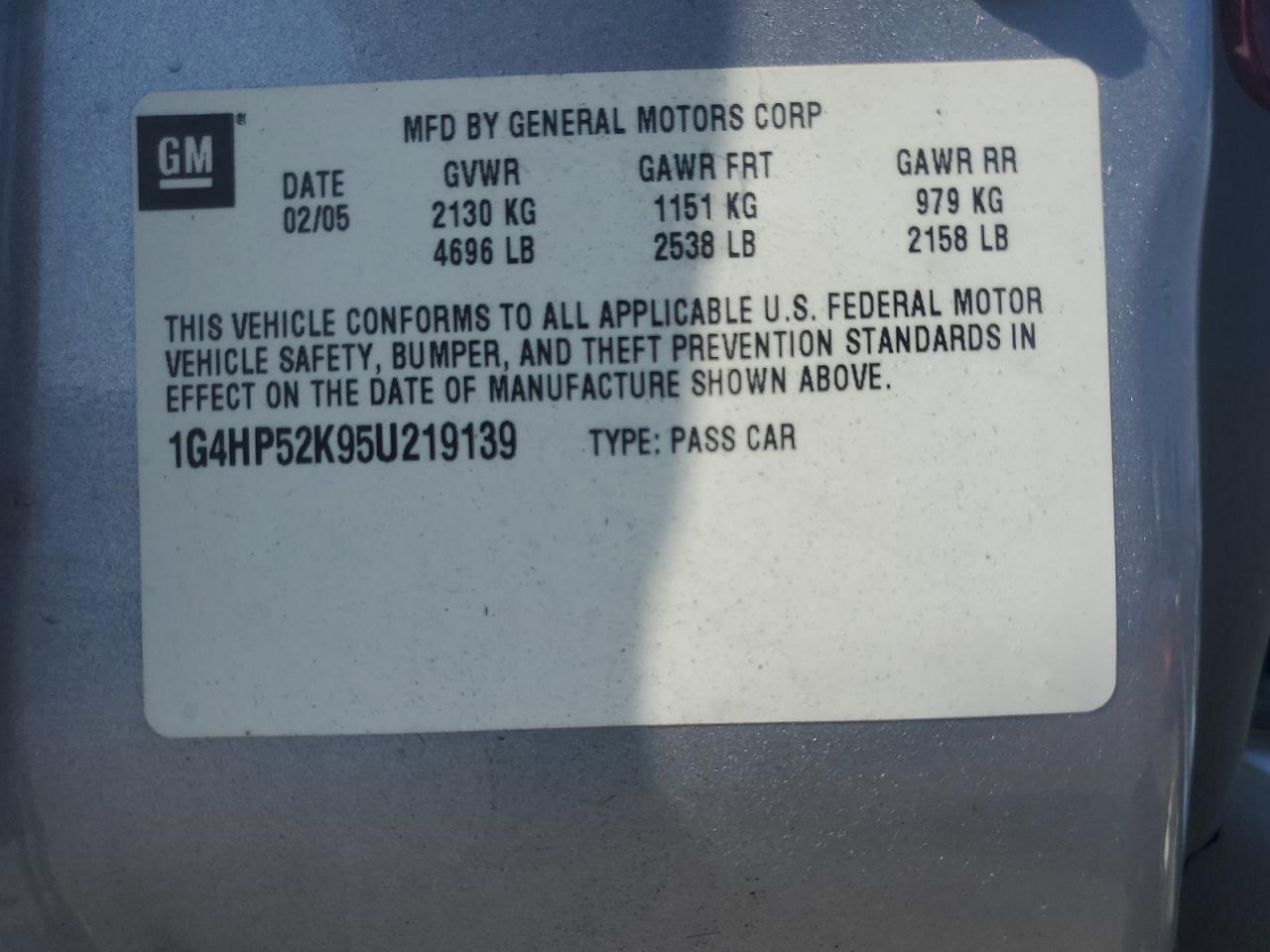 2005 Buick Lesabre Custom VIN: 1G4HP52K95U219139 Lot: 64635245