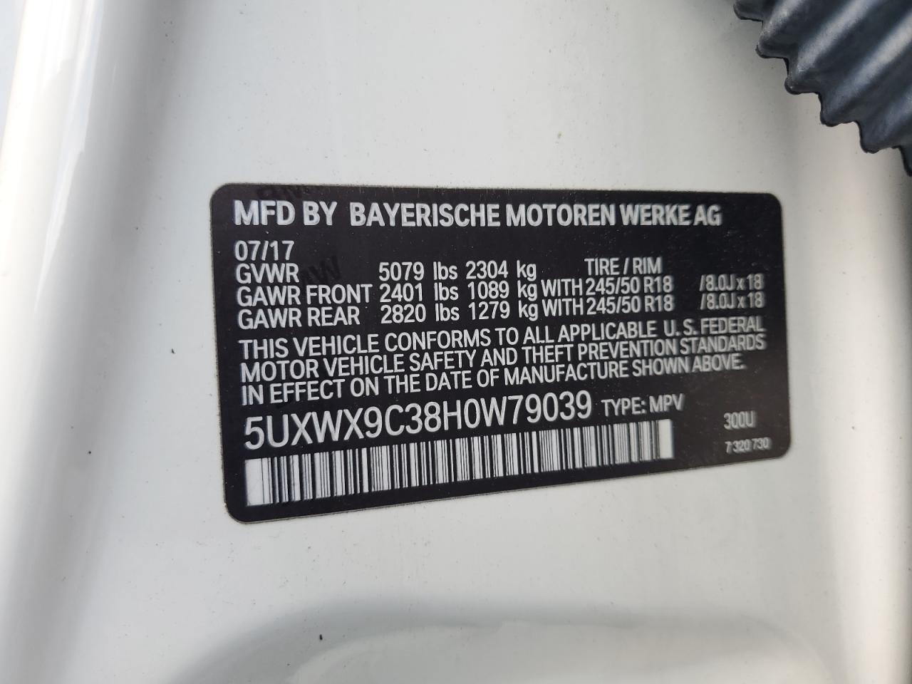2017 BMW X3 xDrive28I VIN: 5UXWX9C38H0W79039 Lot: 65197705