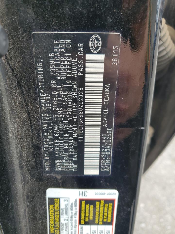 2008 Toyota Camry Ce VIN: 4T1BE46K88U202028 Lot: 64894495