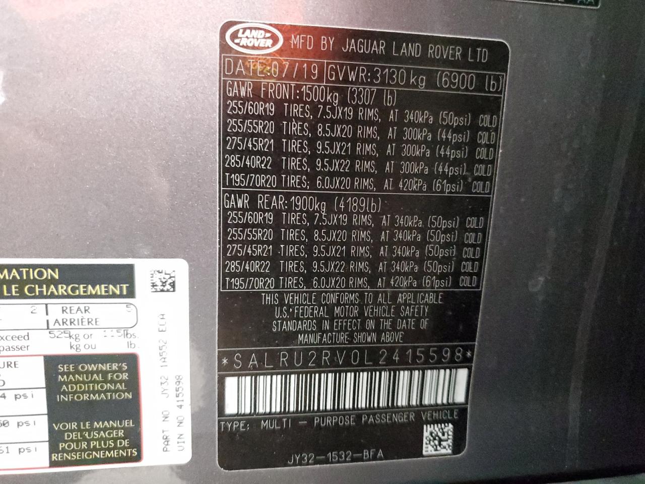 2020 Land Rover Discovery Landmark VIN: SALRU2RV0L2415598 Lot: 62425925