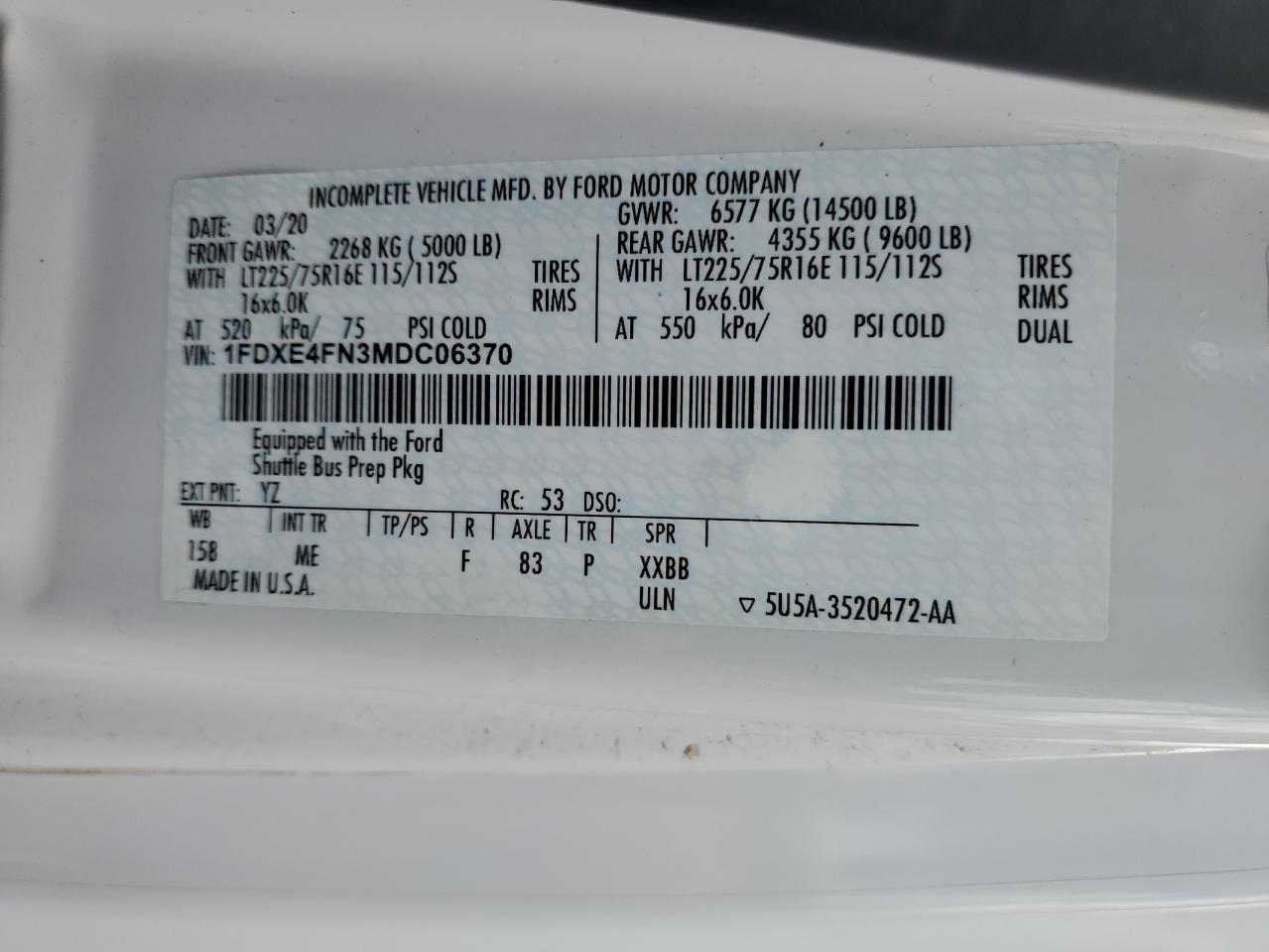 2021 Ford Econoline - Trucks VIN: 1FDXE4FN3MDC06370 Lot: 63379625
