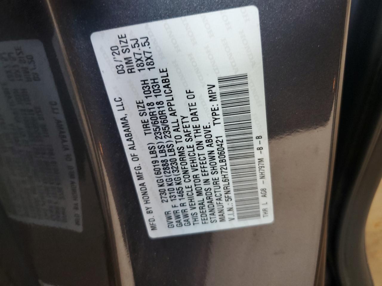 2020 Honda Odyssey Exl VIN: 5FNRL6H72LB060421 Lot: 62867925