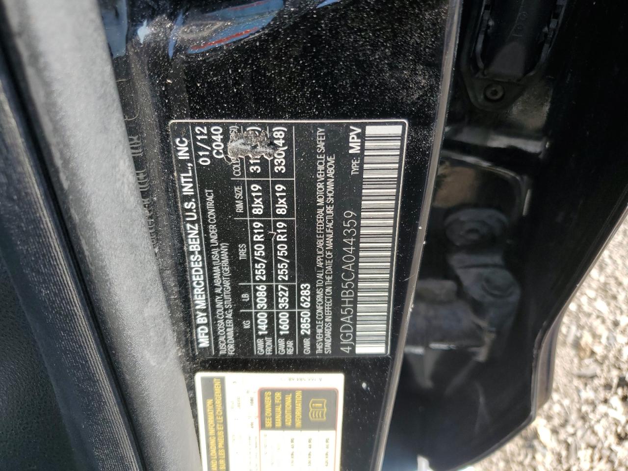 2012 Mercedes-Benz Ml 350 4Matic VIN: 4JGDA5HB5CA044359 Lot: 65414655