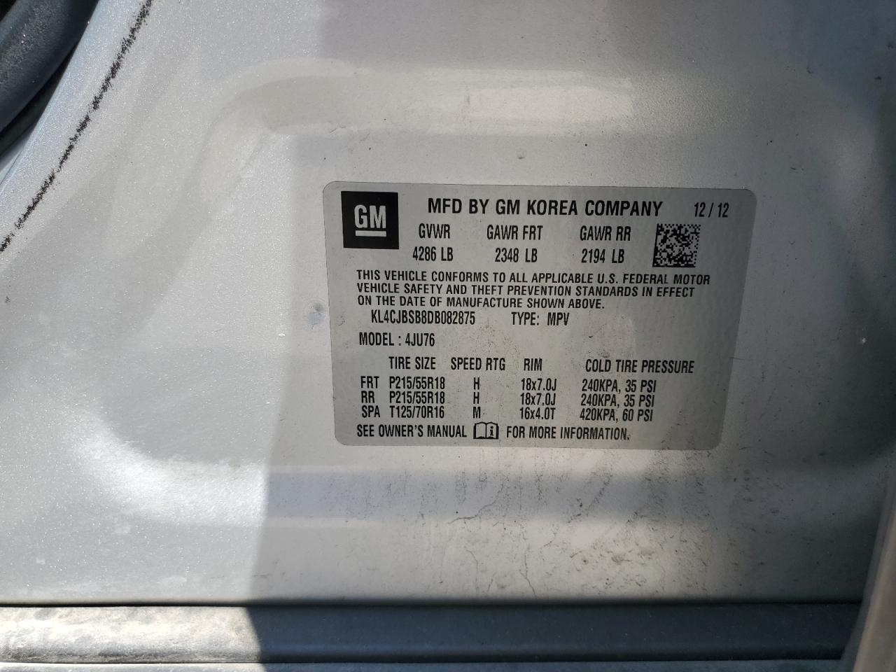 2013 Buick Encore Convenience VIN: KL4CJBSB8DB082875 Lot: 65445495