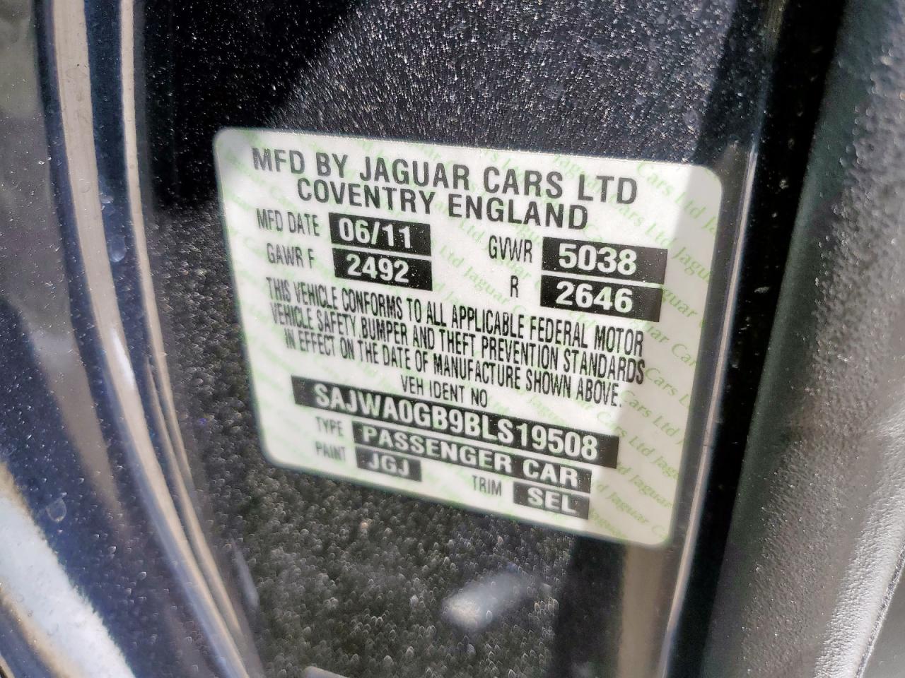 2011 Jaguar Xf Premium VIN: SAJWA0GB9BLS19508 Lot: 65870085