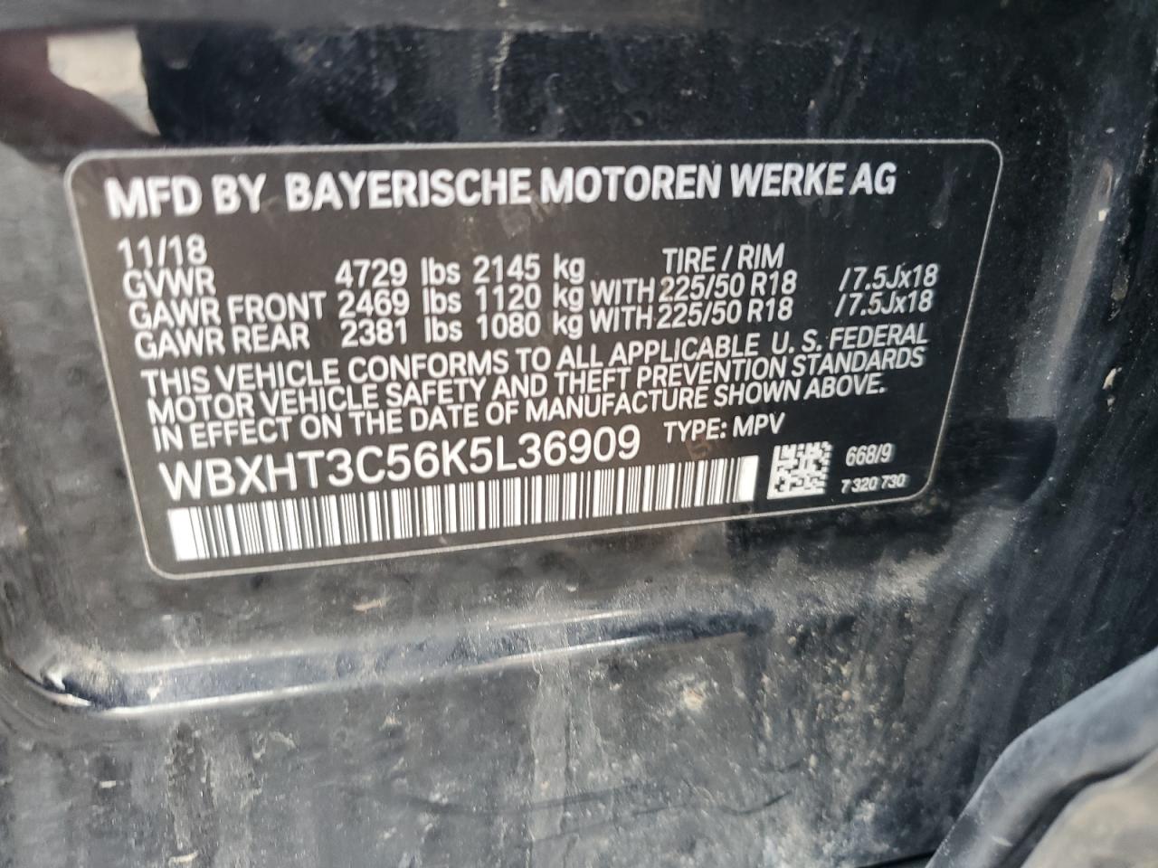 2019 BMW X1 xDrive28I VIN: WBXHT3C56K5L36909 Lot: 64299075