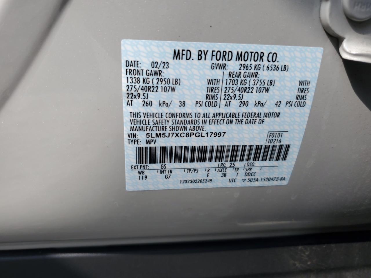 2023 Lincoln Aviator Reserve VIN: 5LM5J7XC8PGL17997 Lot: 66487815