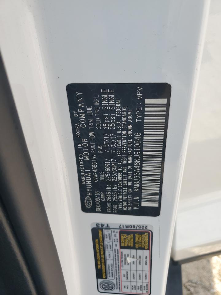 2019 Hyundai Tucson Limited VIN: KM8J33A48KU910646 Lot: 64480115