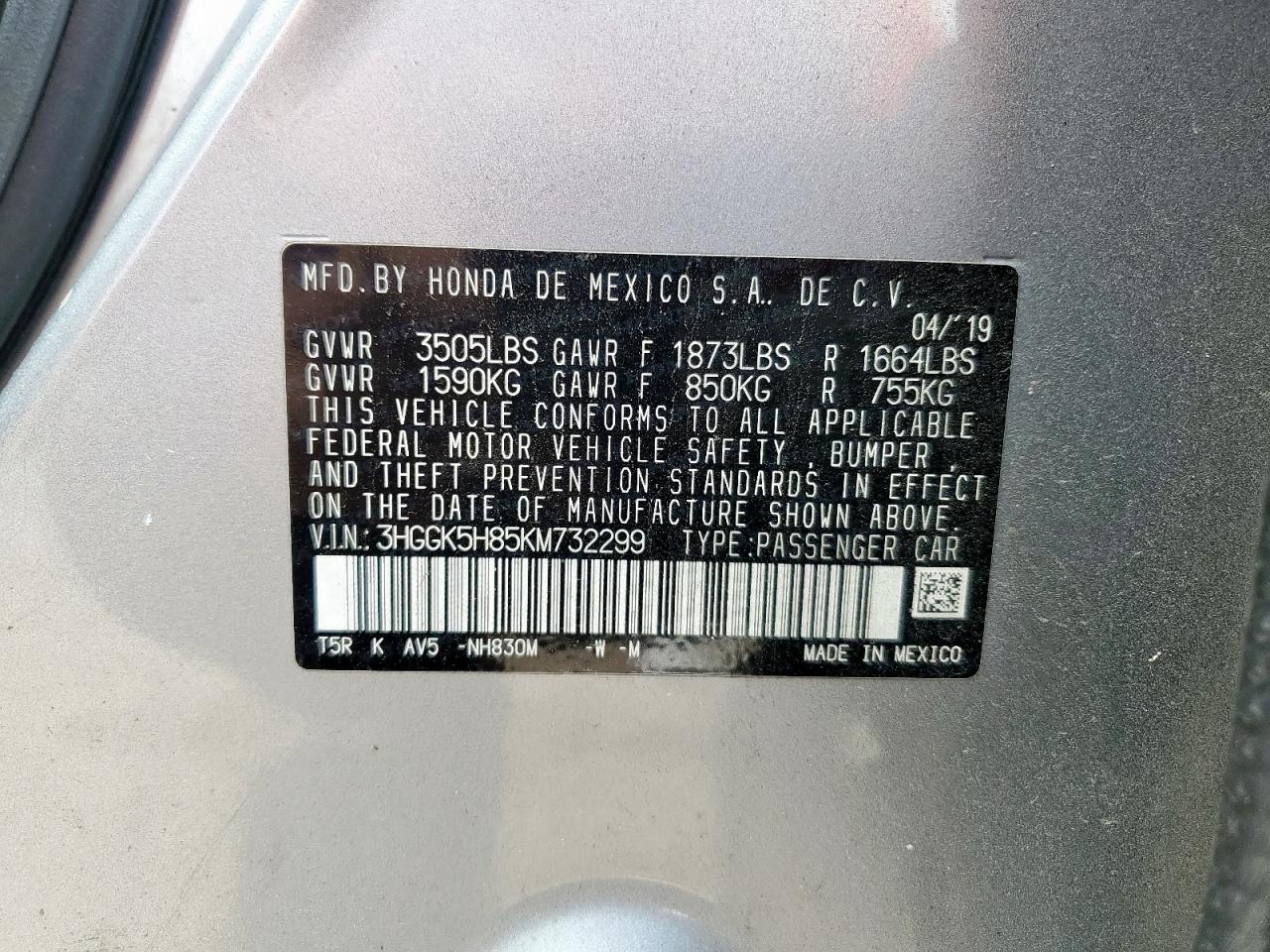 2019 Honda Fit Ex VIN: 3HGGK5H85KM732299 Lot: 63897055