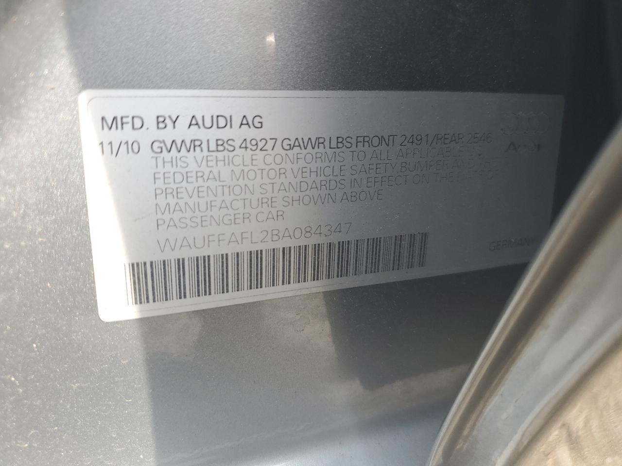 2011 Audi A4 Premium Plus VIN: WAUFFAFL2BA084347 Lot: 64753565