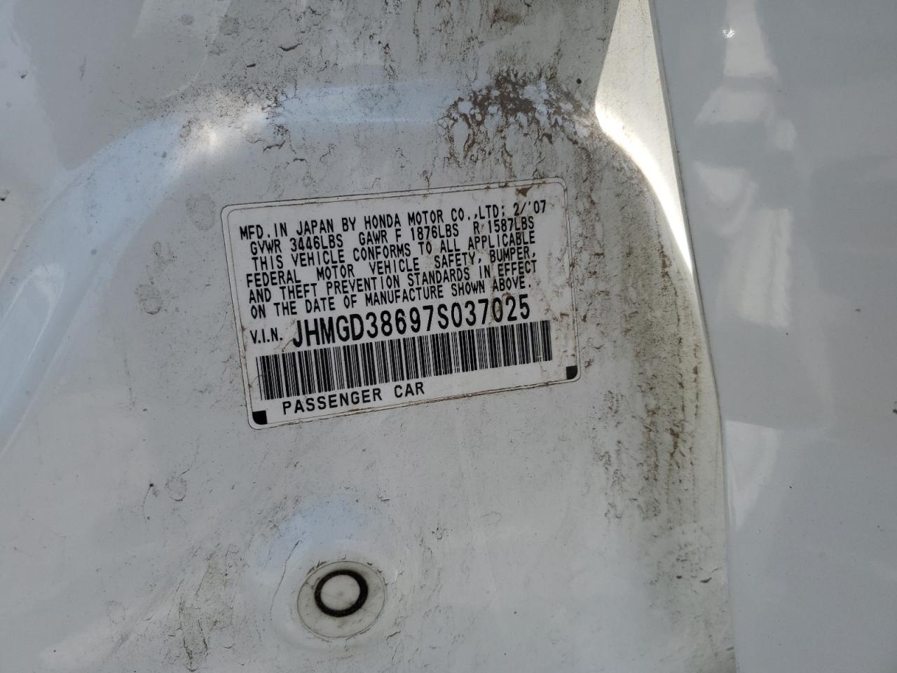 2007 Honda Fit S VIN: JHMGD38697S037025 Lot: 64794115