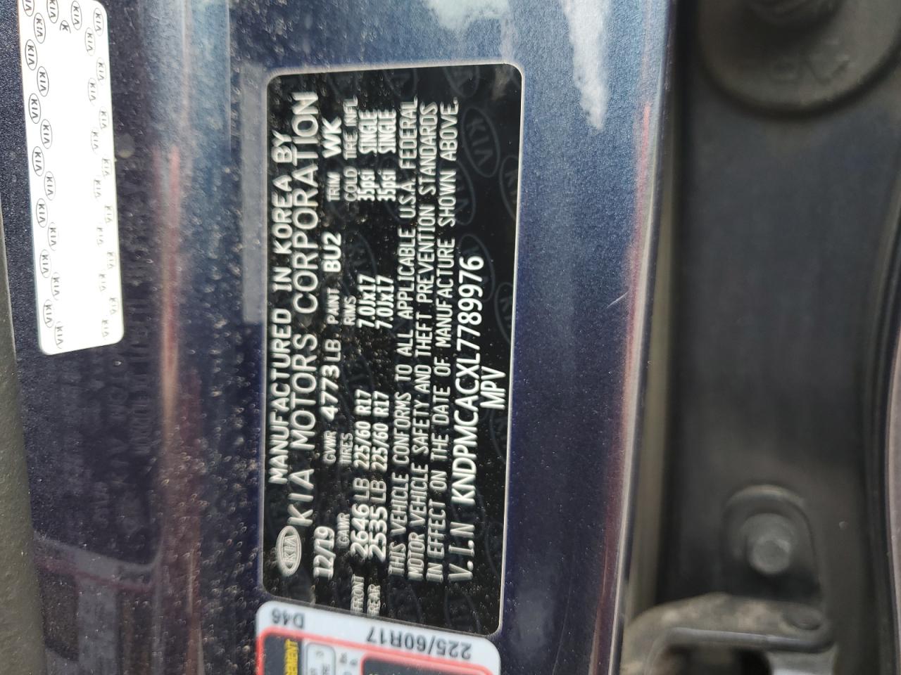 kndpmcacxl7789976 KNDPMCACXL7789976 2020 Kia Sportage Lx