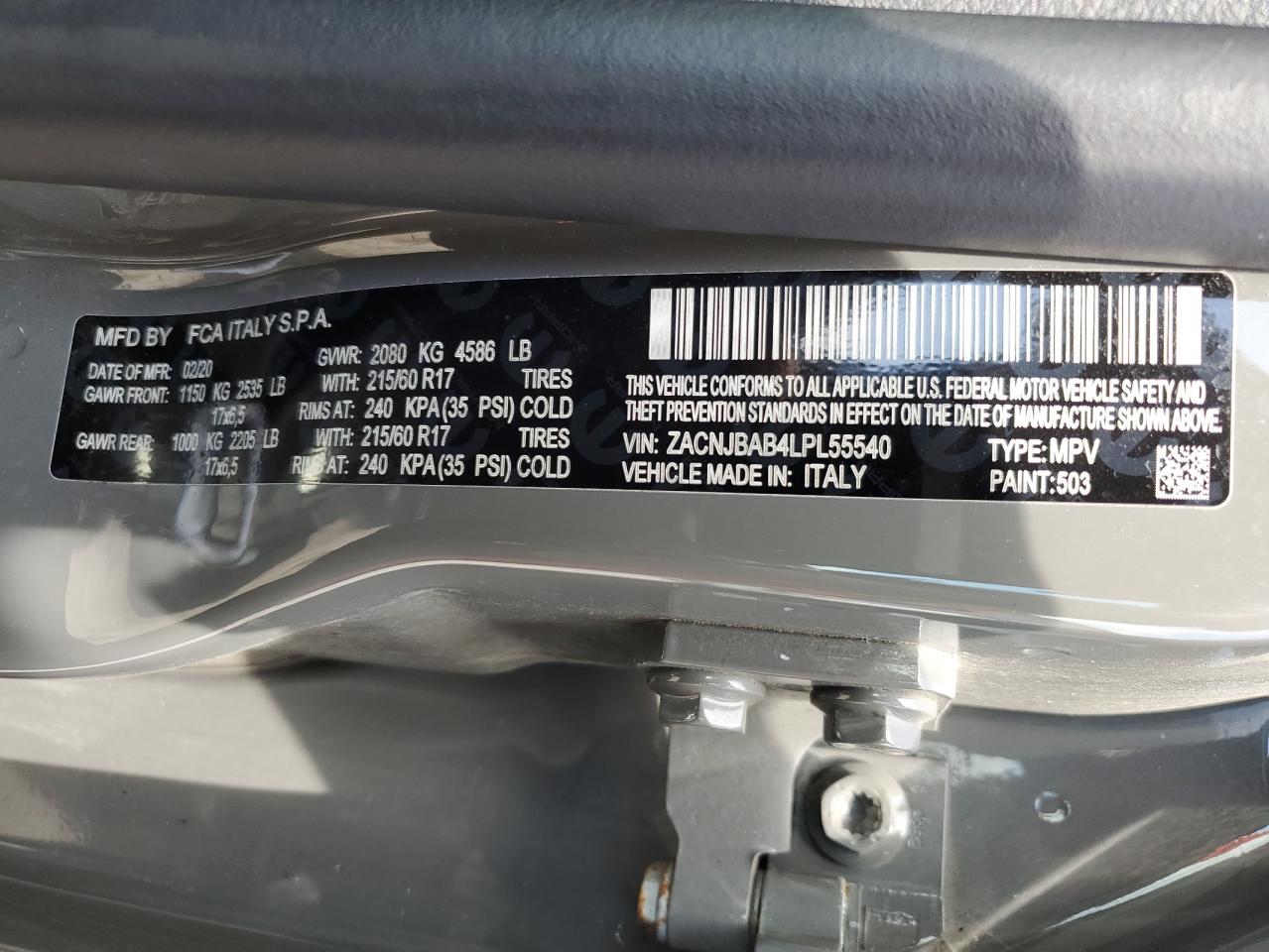 2020 Jeep Renegade Sport VIN: ZACNJBAB4LPL55540 Lot: 64319315