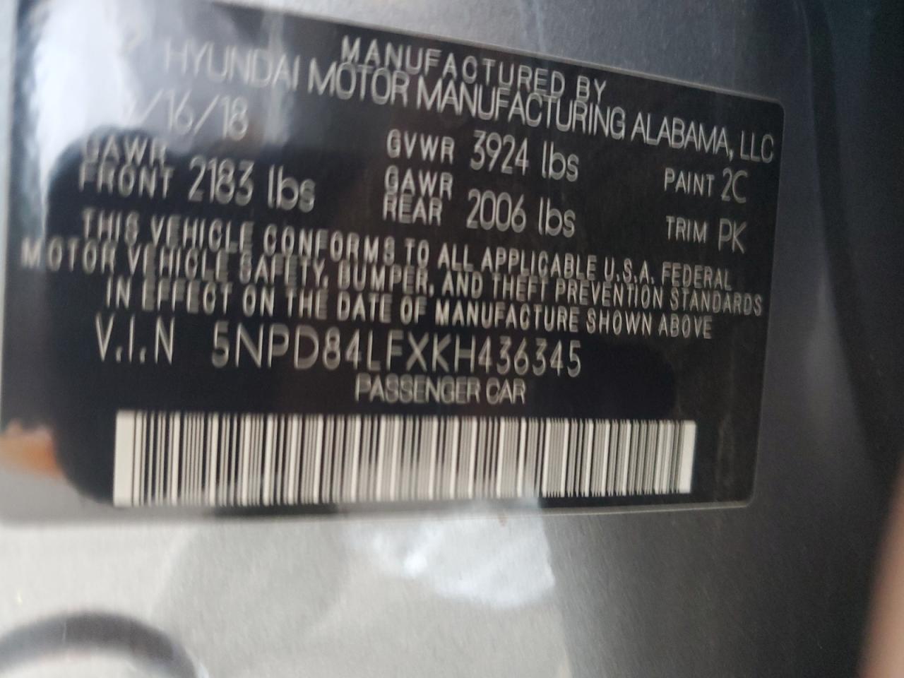 2019 Hyundai Elantra Sel VIN: 5NPD84LFXKH436345 Lot: 64144665