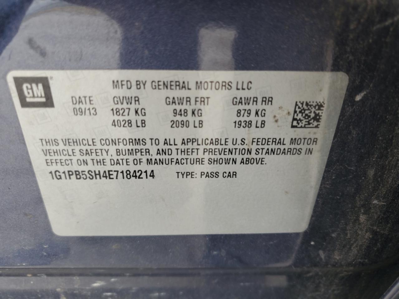 2014 Chevrolet Cruze Ls VIN: 1G1PB5SH4E7184214 Lot: 64016785