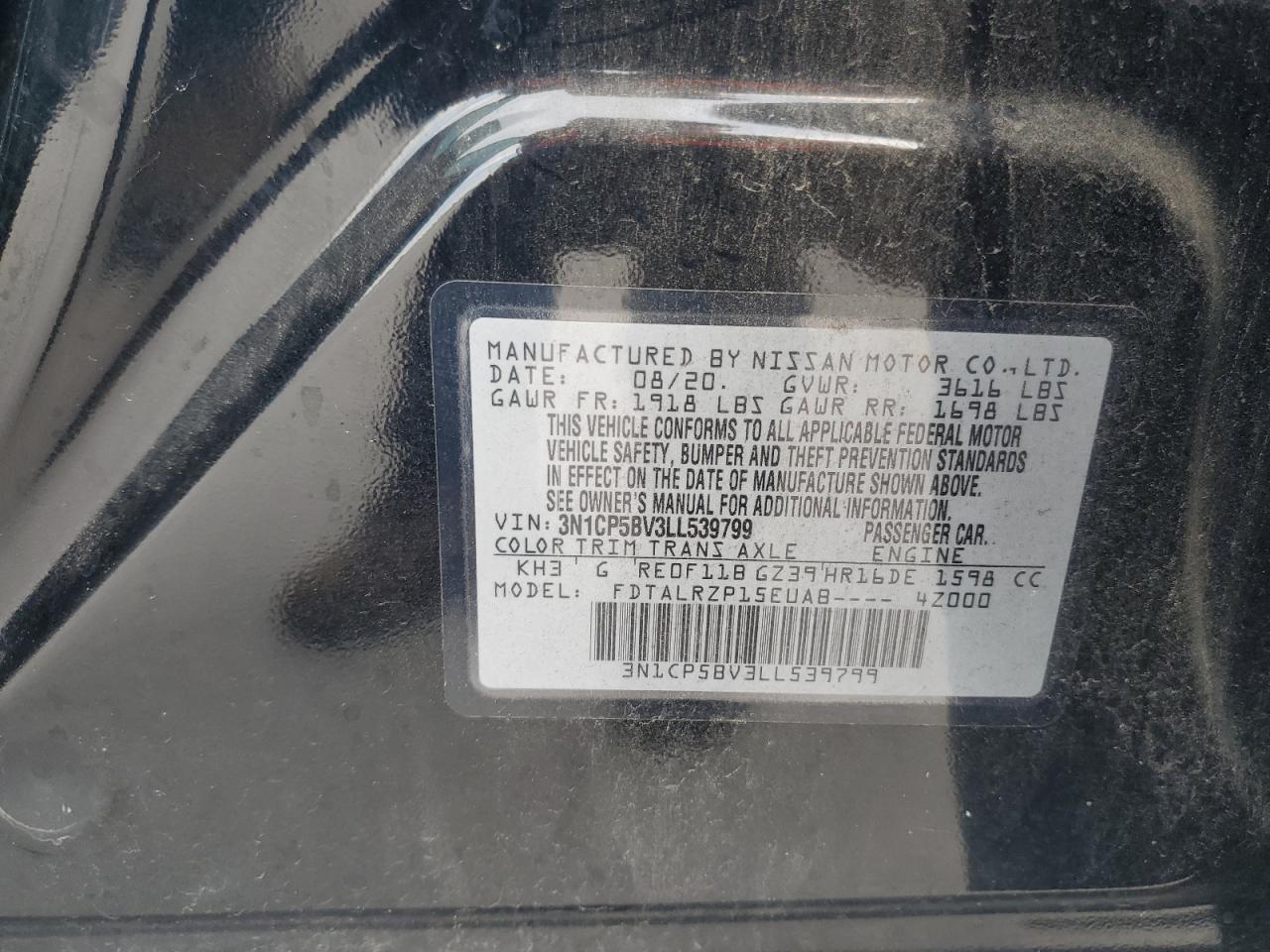 2020 Nissan Kicks S VIN: 3N1CP5BV3LL539799 Lot: 65175885
