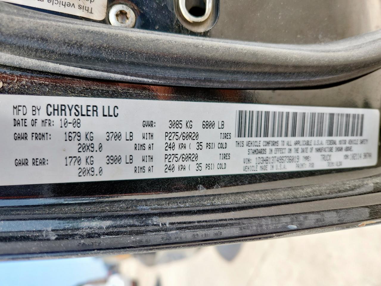 2009 Dodge Ram 1500 VIN: 1D3HB13T49S736019 Lot: 65148295