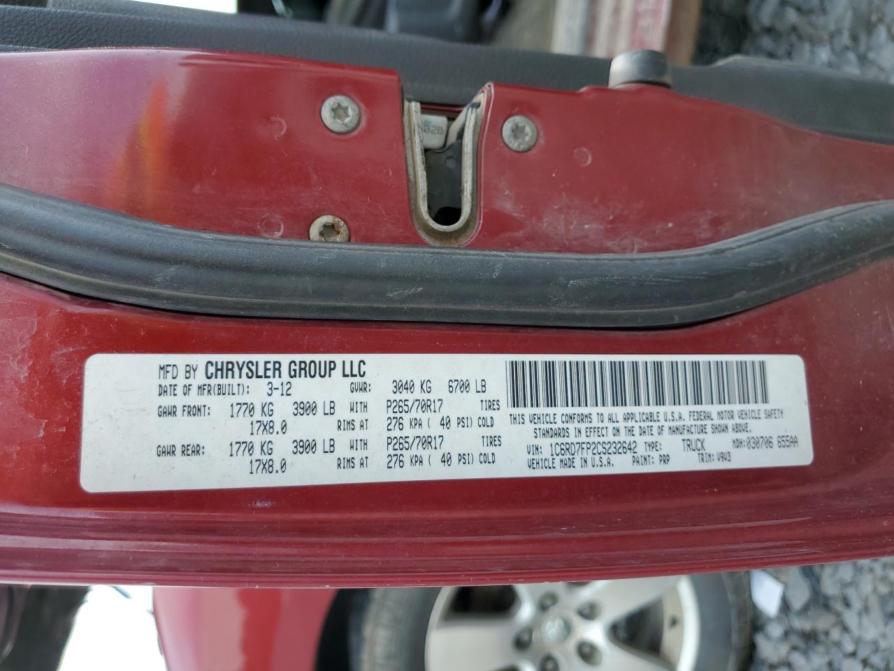 2012 Dodge Ram 1500 St VIN: 1C6RD7FP2CS232642 Lot: 63519655