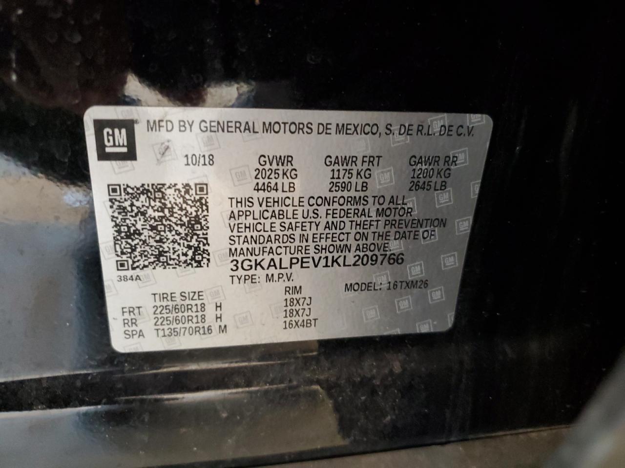 2019 GMC Terrain Slt VIN: 3GKALPEV1KL209766 Lot: 64599935