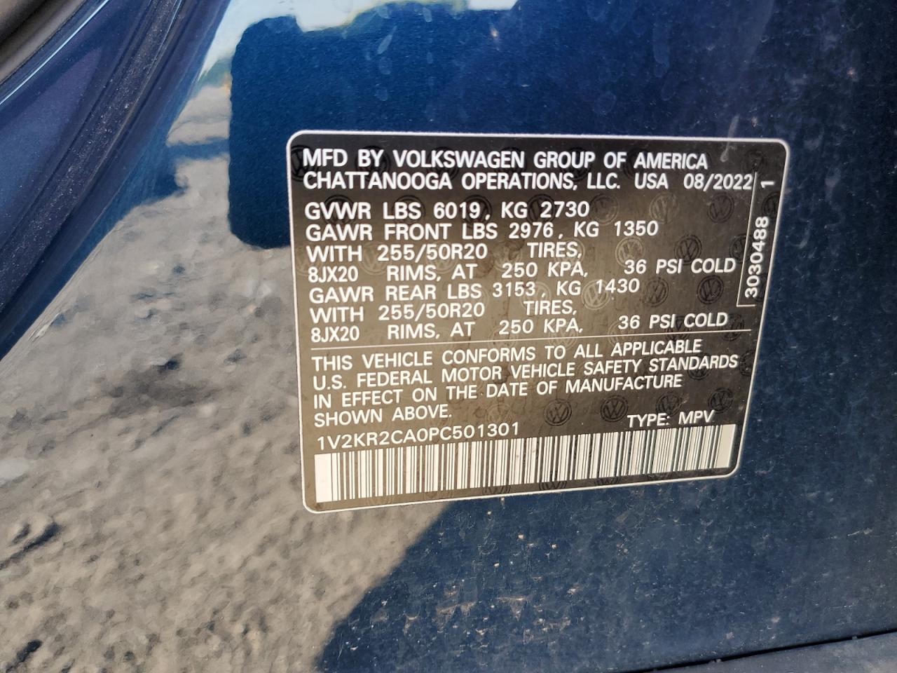 2023 Volkswagen Atlas Se VIN: 1V2KR2CA0PC501301 Lot: 62728045