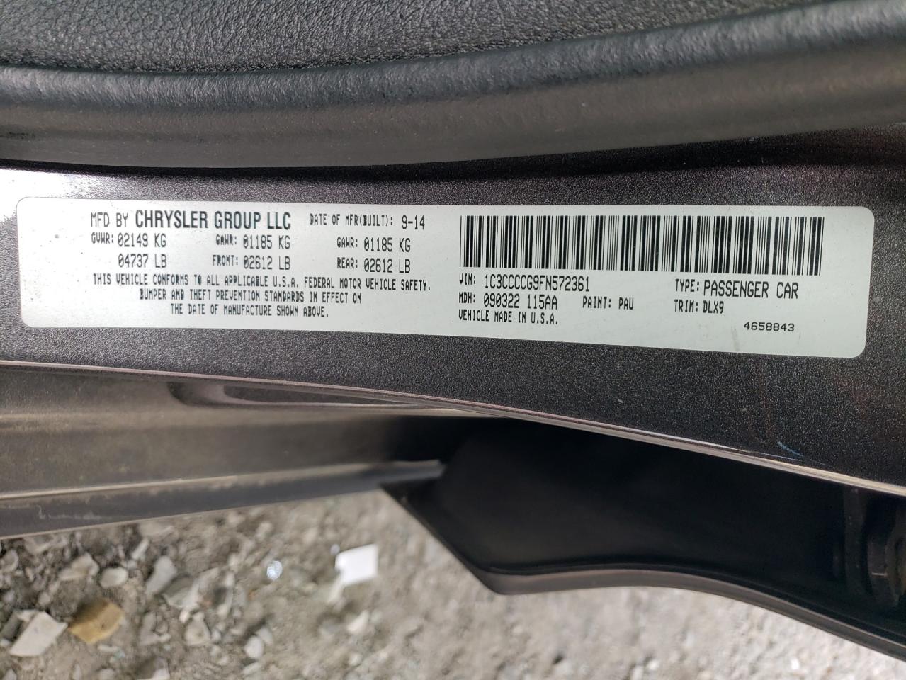2015 Chrysler 200 C VIN: 1C3CCCCG9FN572361 Lot: 64253655