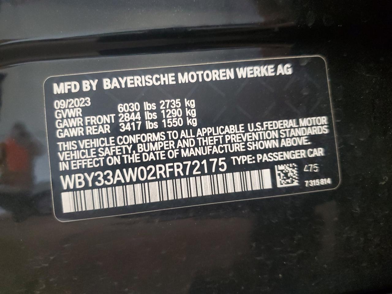 2024 BMW I4 M50 VIN: WBY33AW02RFR72175 Lot: 64214935