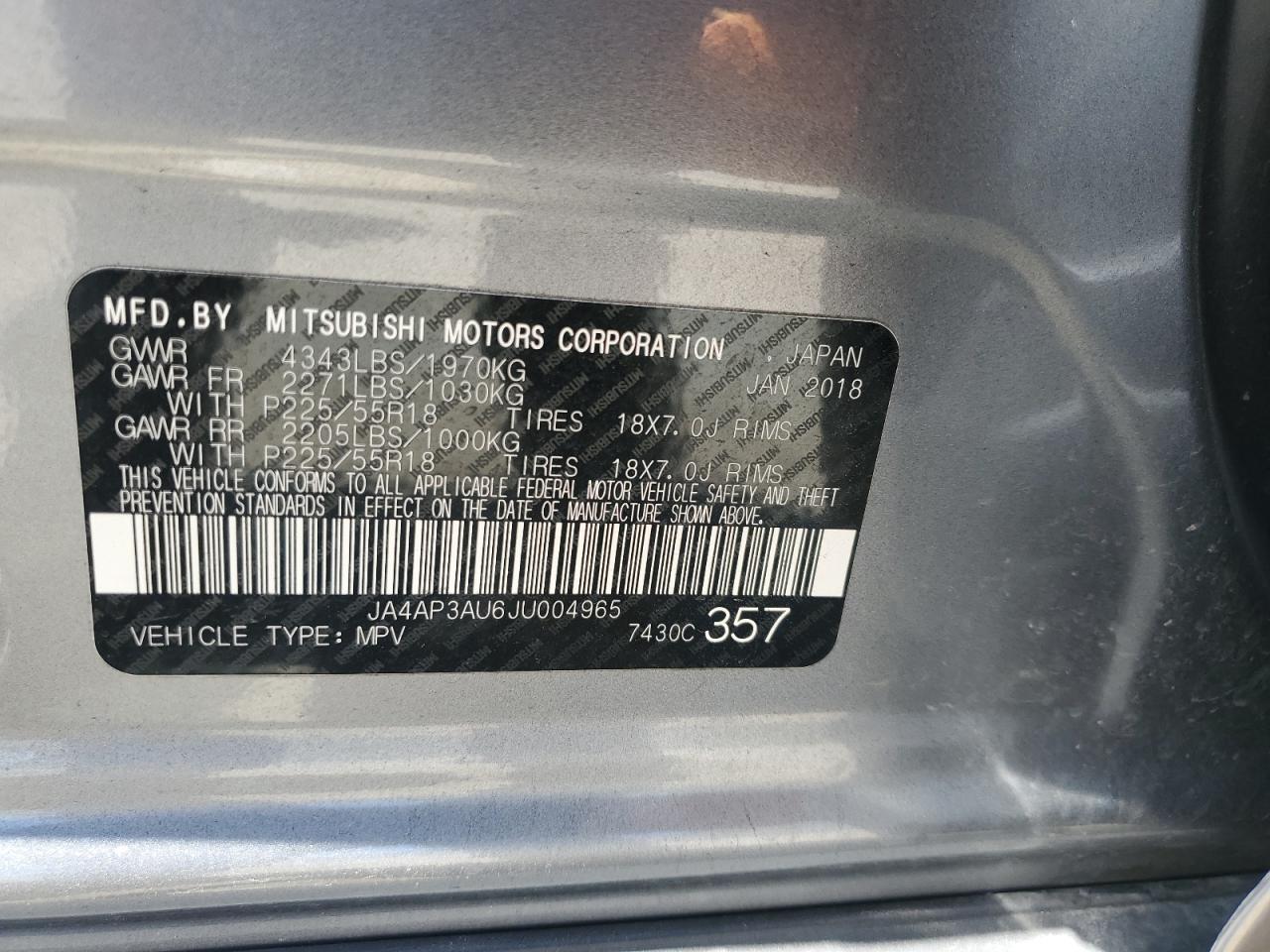 2018 Mitsubishi Outlander Sport Es VIN: JA4AP3AU6JU004965 Lot: 63535865