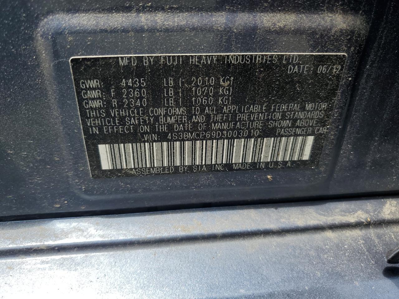 2013 Subaru Legacy 2.5I Limited VIN: 4S3BMCP69D3003010 Lot: 62776785
