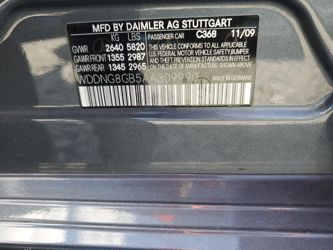 2010 Mercedes-Benz S 550 4Matic VIN: WDDNG8GB5AA309990 Lot: 63498795