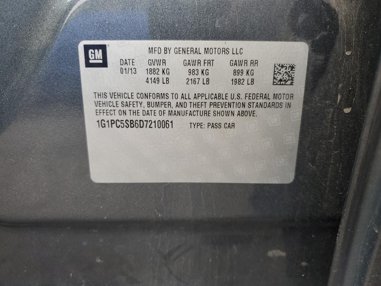 2013 Chevrolet Cruze Lt VIN: 1G1PC5SB6D7210061 Lot: 65364785