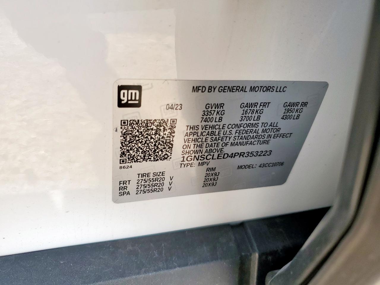 2023 Chevrolet Tahoe C1500 VIN: 1GNSCLED4PR353223 Lot: 64500125