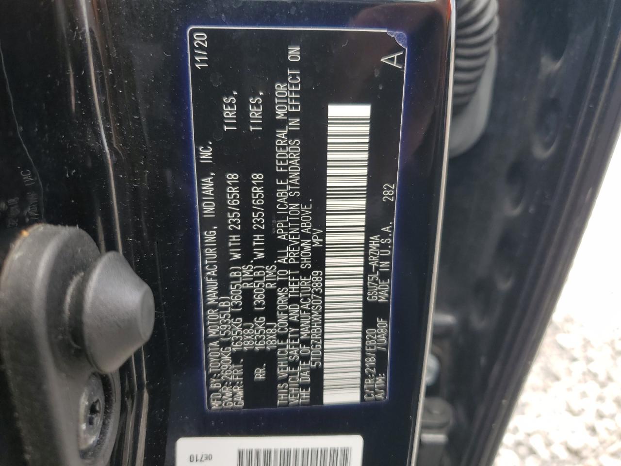 2021 Toyota Highlander Xle VIN: 5TDGZRBHXMS073889 Lot: 62891955