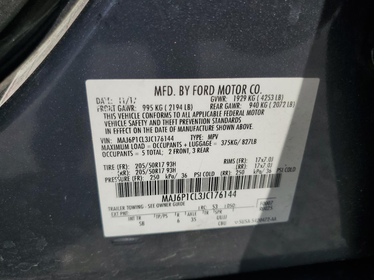2018 Ford Ecosport Ses VIN: MAJ6P1CL3JC176144 Lot: 63556545