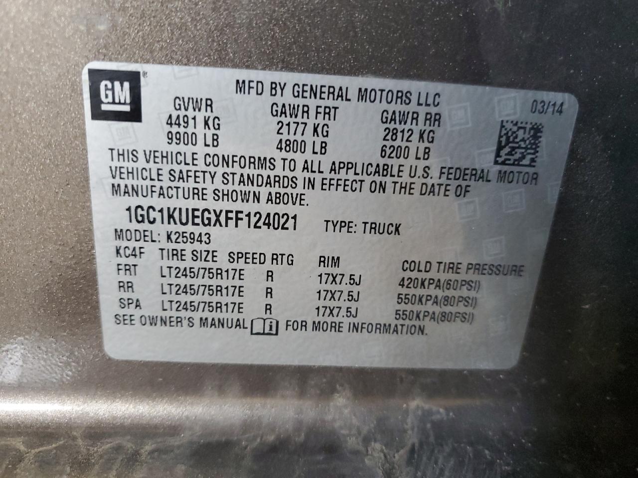 2015 Chevrolet Silverado K2500 Heavy Duty VIN: 1GC1KUEGXFF124021 Lot: 64854105