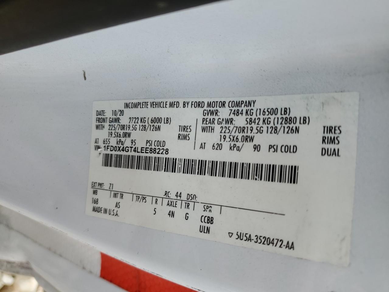 2020 Ford F450 Super Duty VIN: 1FD0X4GT4LEE88228 Lot: 64497555