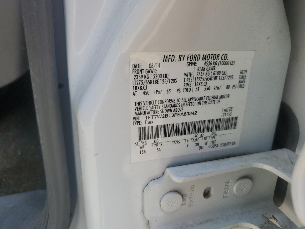 2015 Ford F250 Super Duty VIN: 1FT7W2BT3FEA80342 Lot: 65258685