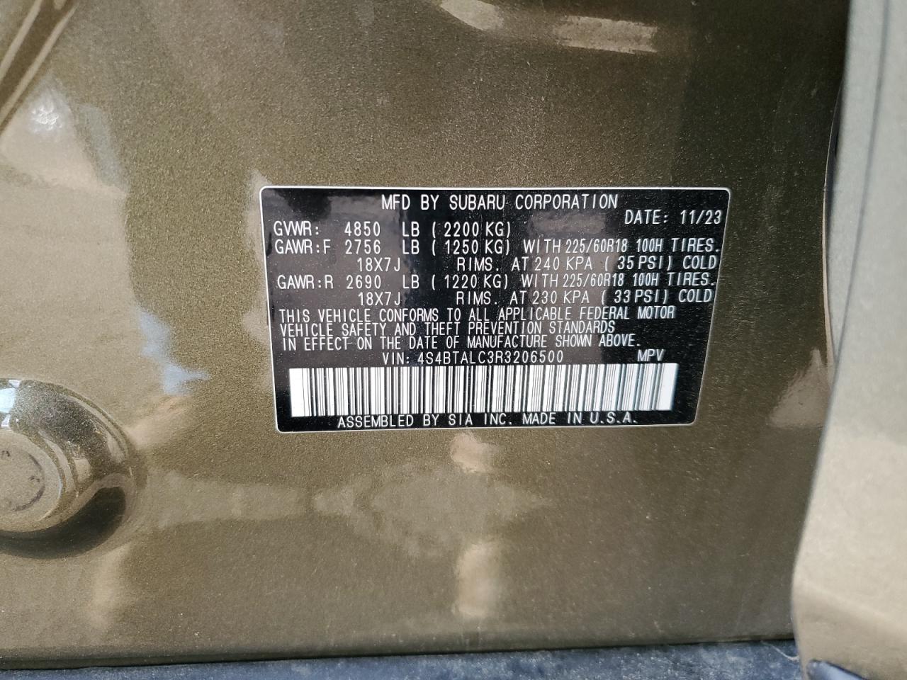 2024 Subaru Outback Onyx Edition VIN: 4S4BTALC3R3206500 Lot: 64408455