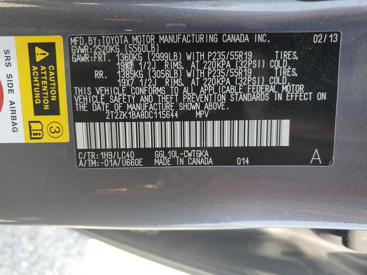 2013 Lexus Rx 350 VIN: 2T2ZK1BA8DC115644 Lot: 64332655