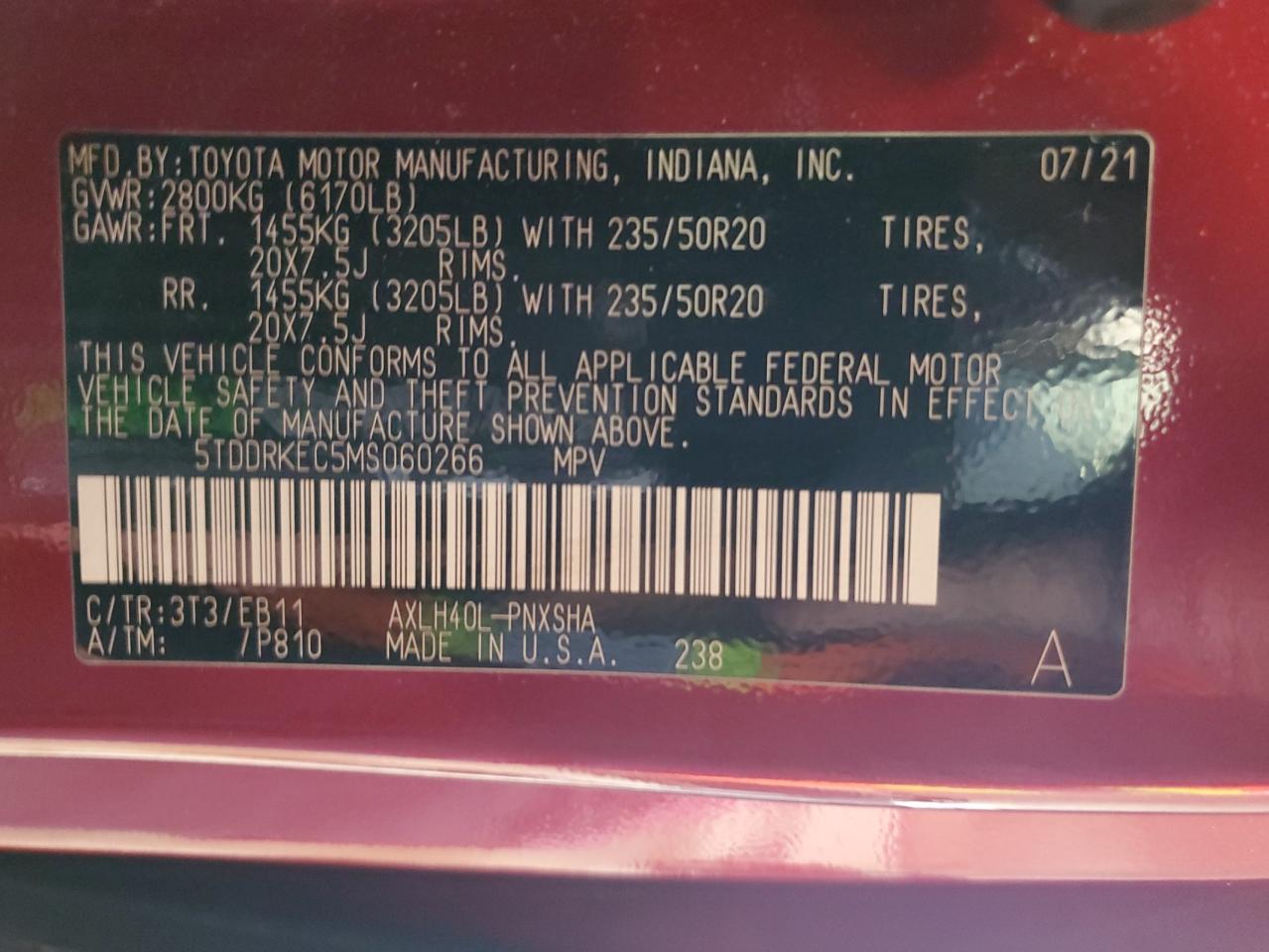 2021 Toyota Sienna Xse VIN: 5TDDRKEC5MS060266 Lot: 64809815