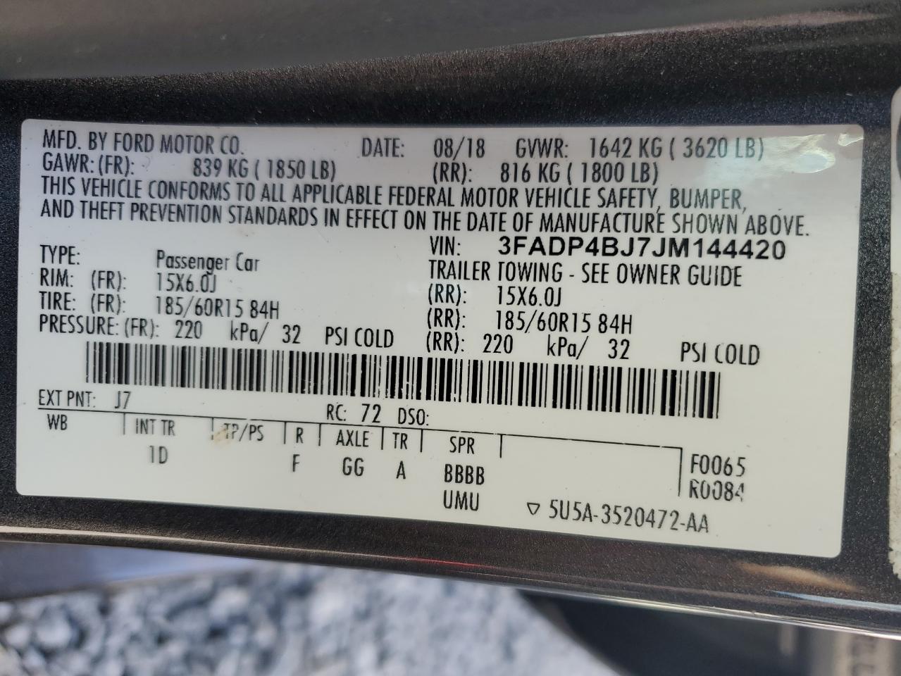 2018 Ford Fiesta Se VIN: 3FADP4BJ7JM144420 Lot: 64795565