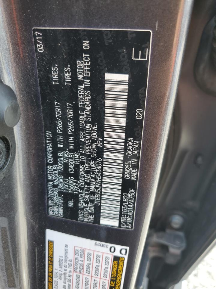 2017 Toyota 4Runner Sr5/Sr5 Premium VIN: JTEBU5JR7H5434076 Lot: 65137505