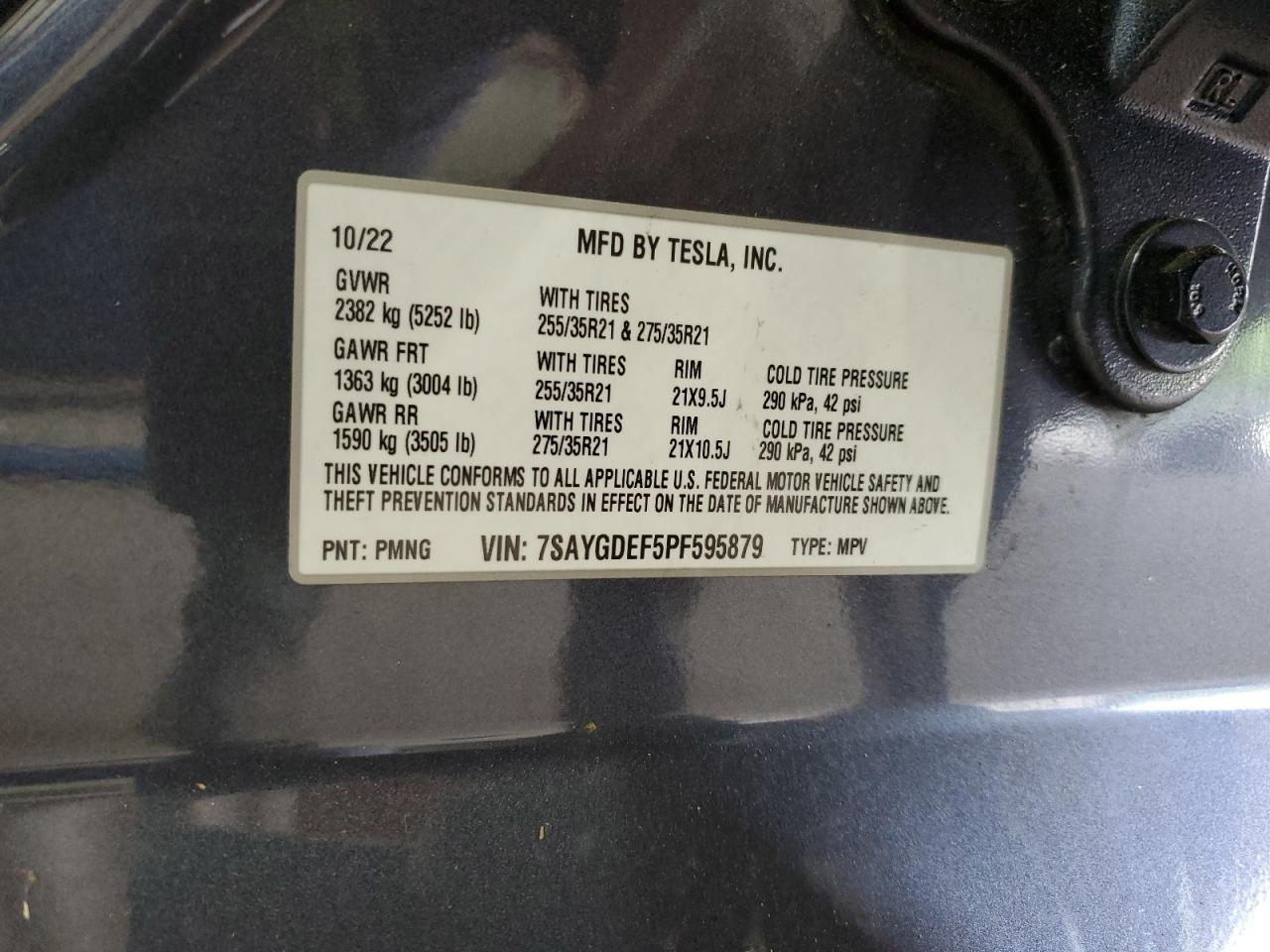 2023 Tesla Model Y VIN: 7SAYGDEF5PF595879 Lot: 65280985