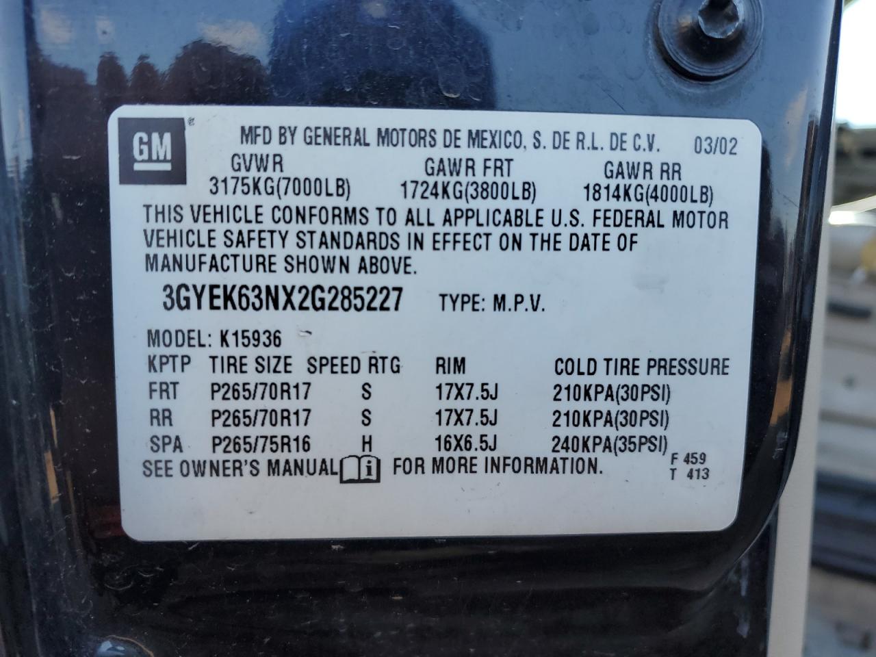 2002 Cadillac Escalade Ext VIN: 3GYEK63NX2G285227 Lot: 65441125