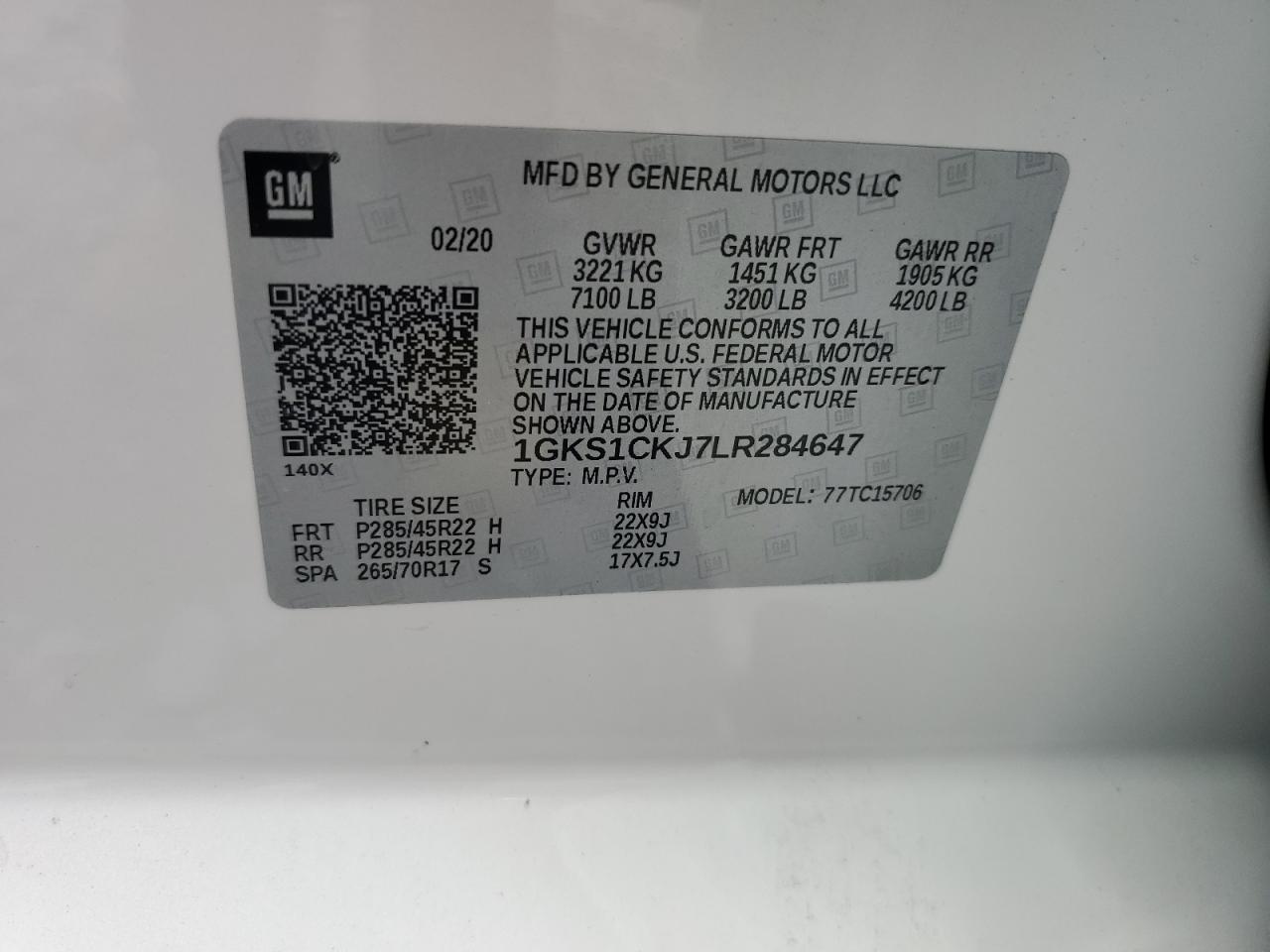 2020 GMC Yukon Denali VIN: 1GKS1CKJ7LR284647 Lot: 62118395
