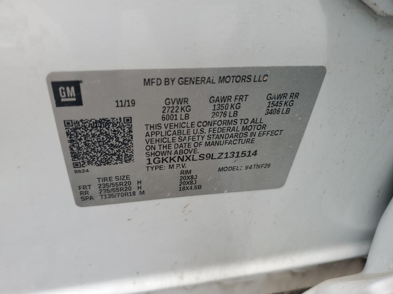 2020 GMC Acadia Denali VIN: 1GKKNXLS9LZ131514 Lot: 63382445
