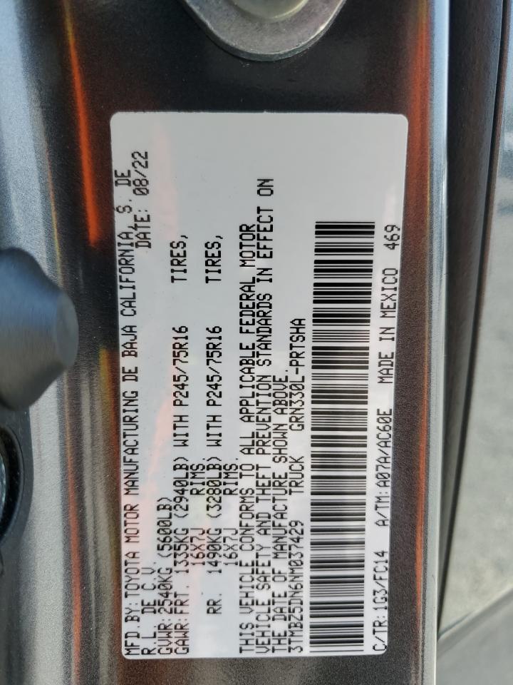 2022 Toyota Tacoma Double Cab VIN: 3TMBZ5DN6NM037429 Lot: 64139715