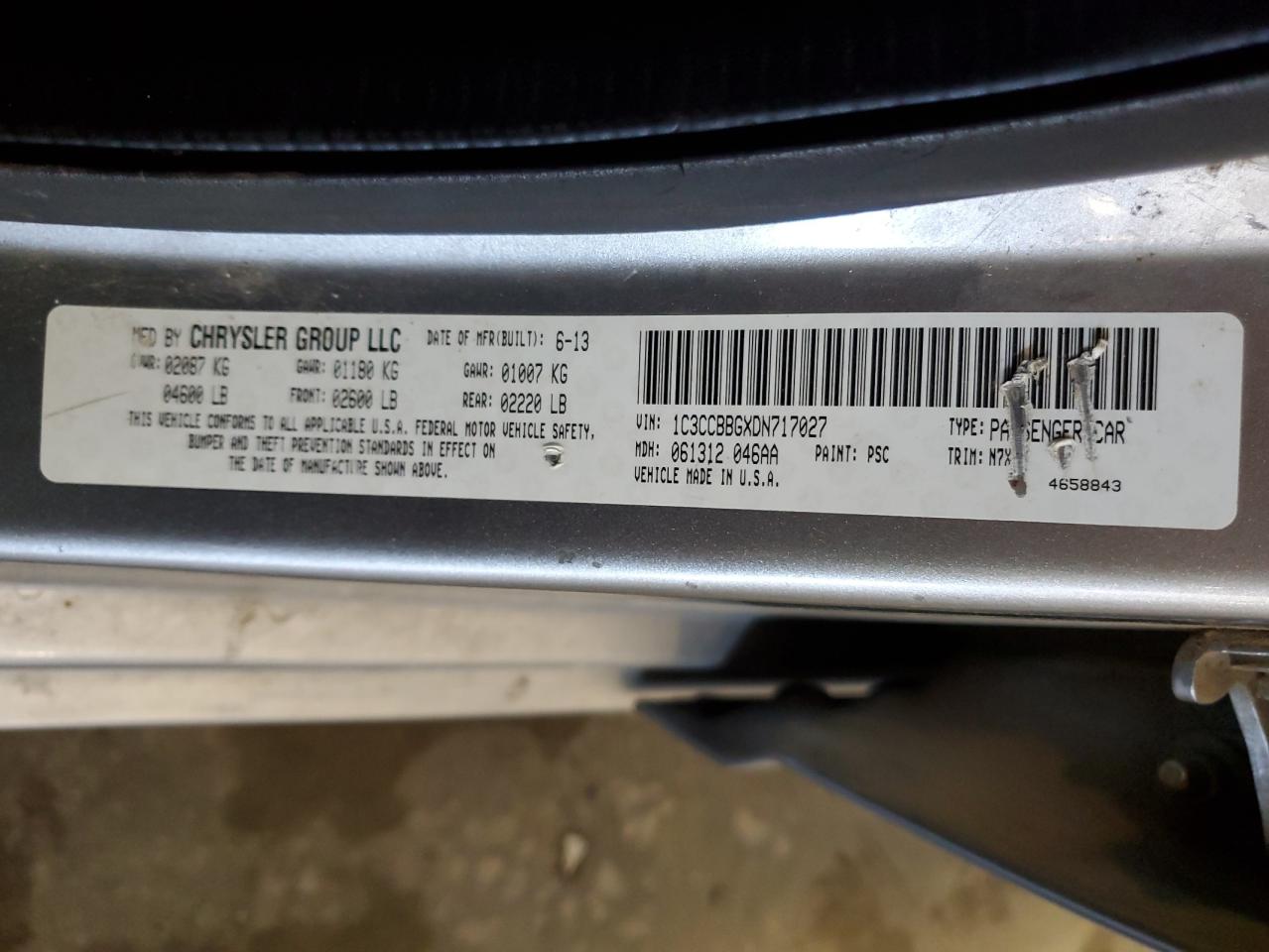 2013 Chrysler 200 Touring VIN: 1C3CCBBGXDN717027 Lot: 63325255