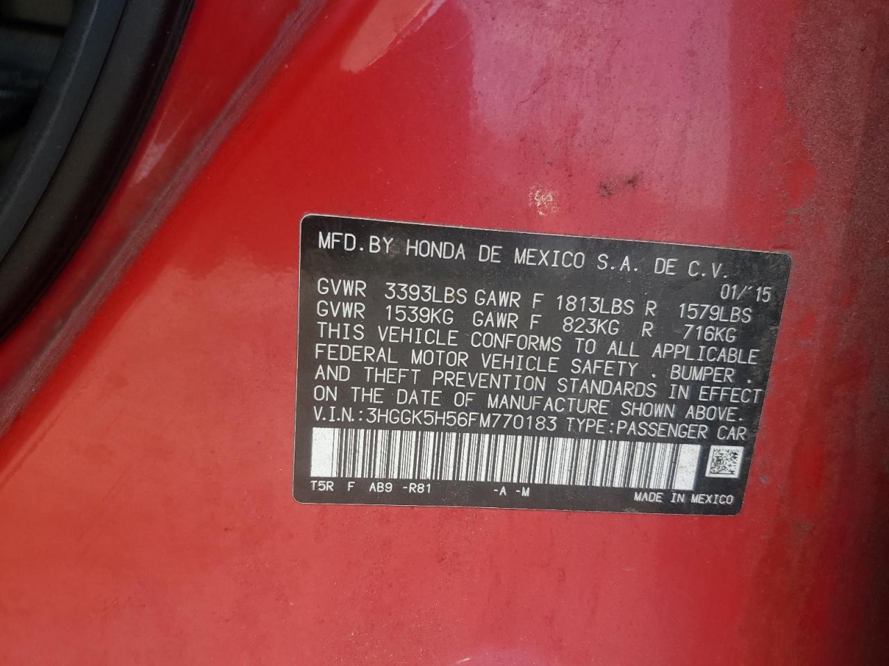 2015 Honda Fit Lx VIN: 3HGGK5H56FM770183 Lot: 63671965