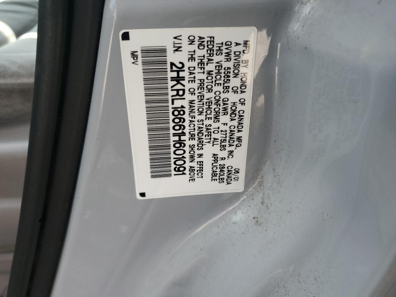 2001 Honda Odyssey Ex VIN: 2HKRL18661H601091 Lot: 65248775