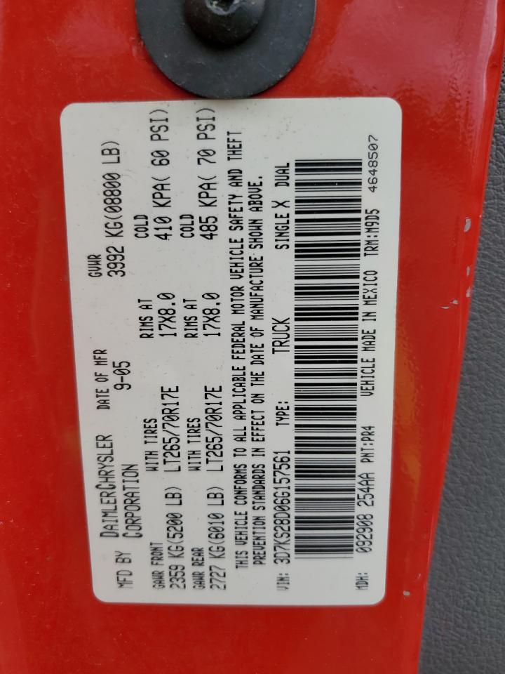 2006 Dodge Ram 2500 St VIN: 3D7KS28D06G157561 Lot: 64044665